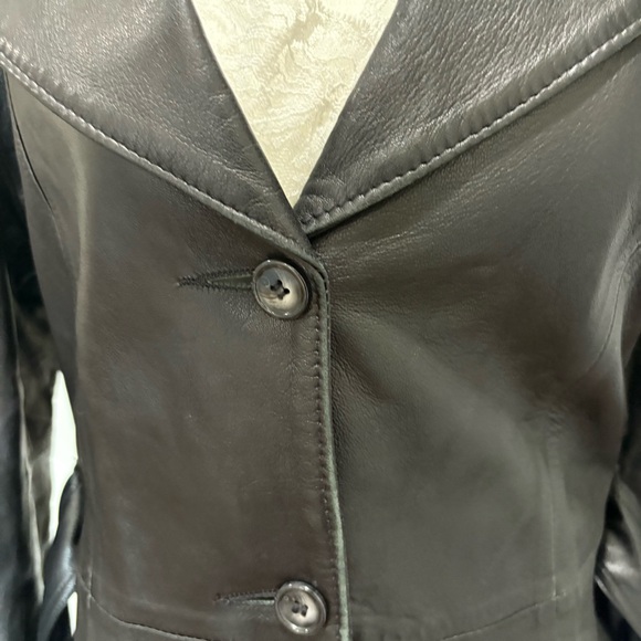 Remy Leather Black Lambskin Belted 3/4 Length Coat Made in USA Women’s Small - Picture 14 of 16